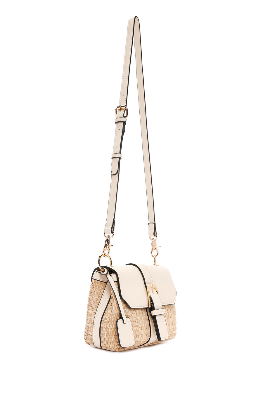 Woman White Long-Strap Straw Shoulder Bag