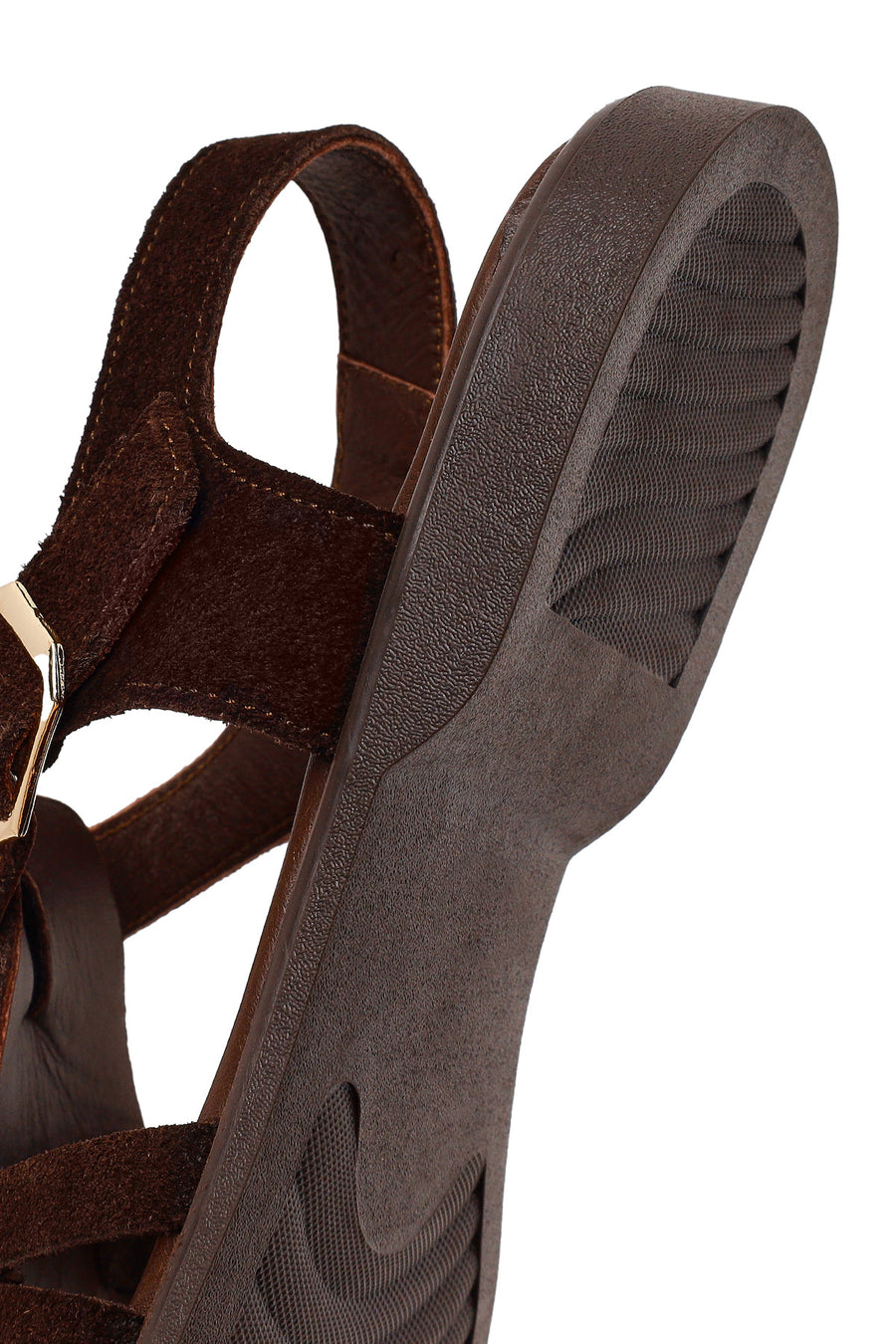 Woman Brown Ankle Buckle Suede Sandal