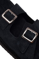 Male Black Strap Suede Slipper | Derimod