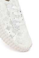Woman White Lace-Up Patterned Thick-Soled Fabric Sneaker | Derimod