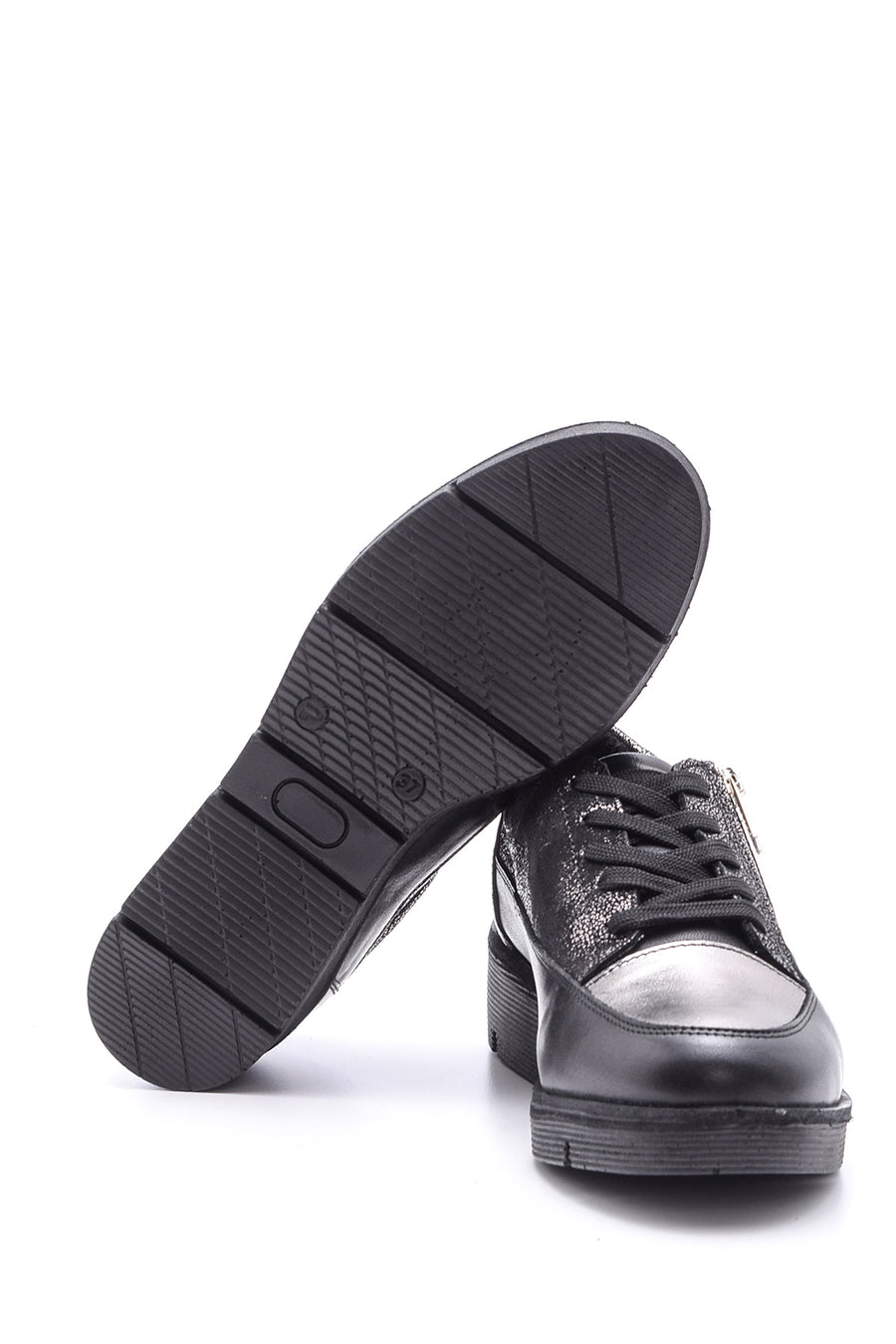 Women's Zipper Detailed Leather Sports Shoes