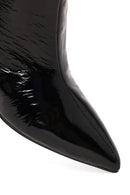 Woman Black Zip Closure Wedge Heel Leather Boots | Derimod