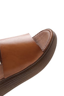 Women's Tan Thick Soled Leather Slippers | Derimod