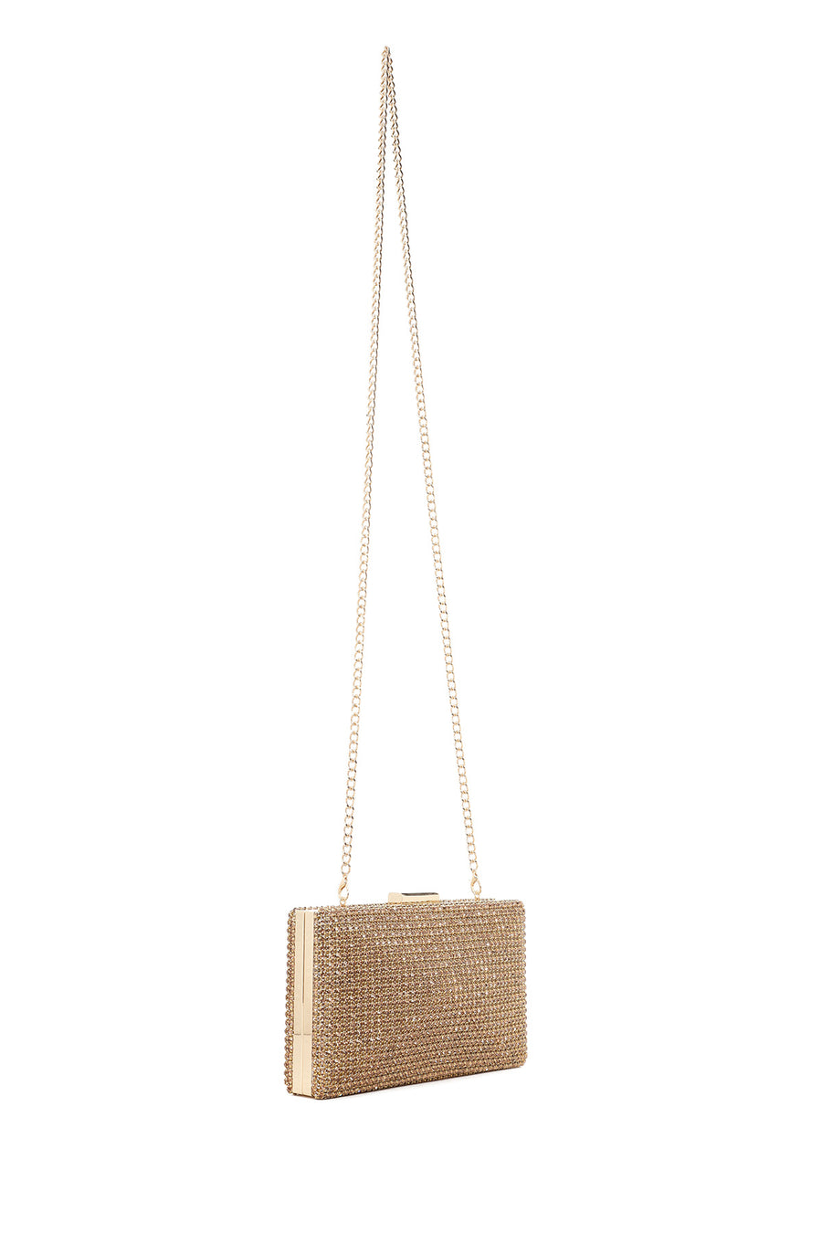 Women's Gold Long Strap Stone Mini Clutch Bag