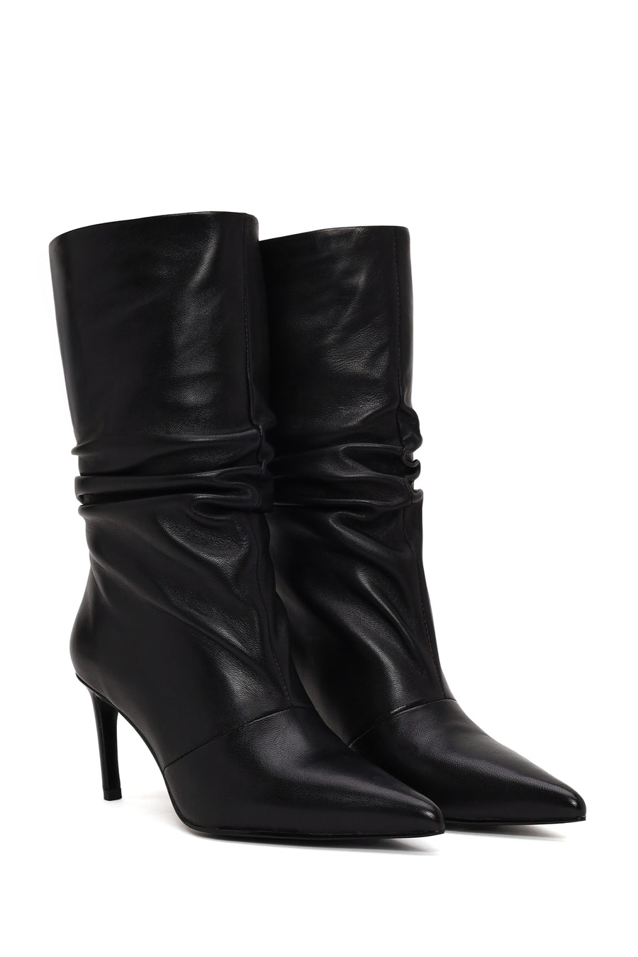 Woman Black Thin High-Heeled Leather Boots