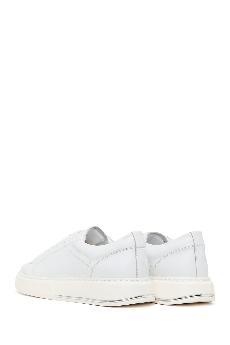 Erkek Beyaz Bağcıklı Deri Sneaker