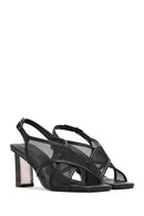 Women's Black Fabric Sandals with Thick Heels and Ankle Buckle | Derimod