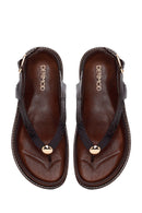 Woman Brown Leather Flip-Flop Sandal | Derimod