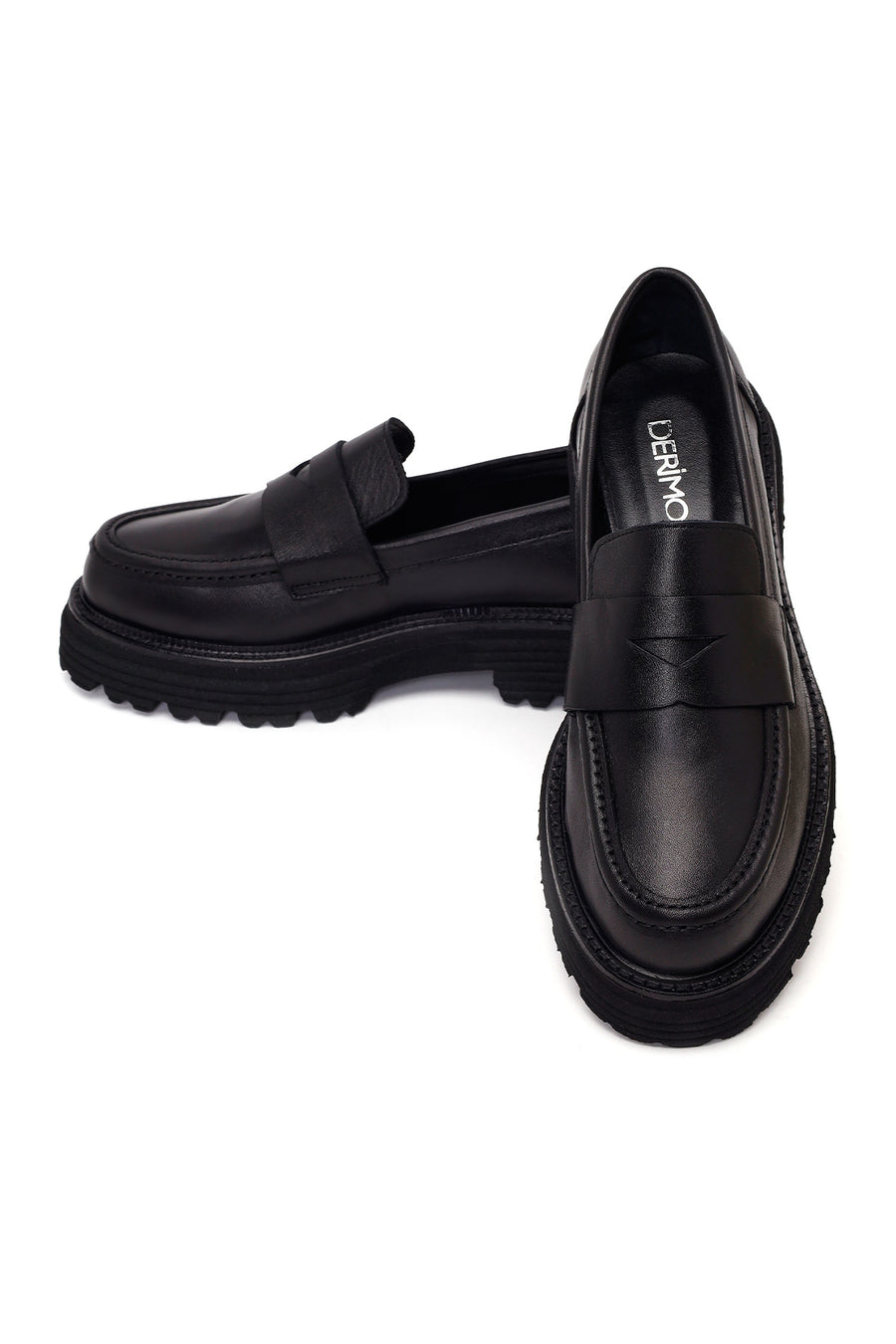 Kadın Siyah Kalın Tabanlı Deri Maskülen Loafer