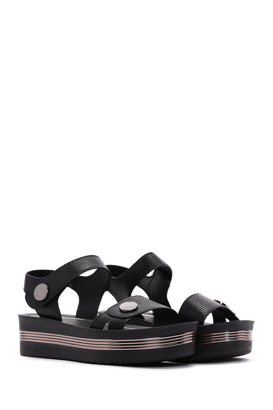 Women's Black Ankle Strap Thick Soled Sandals