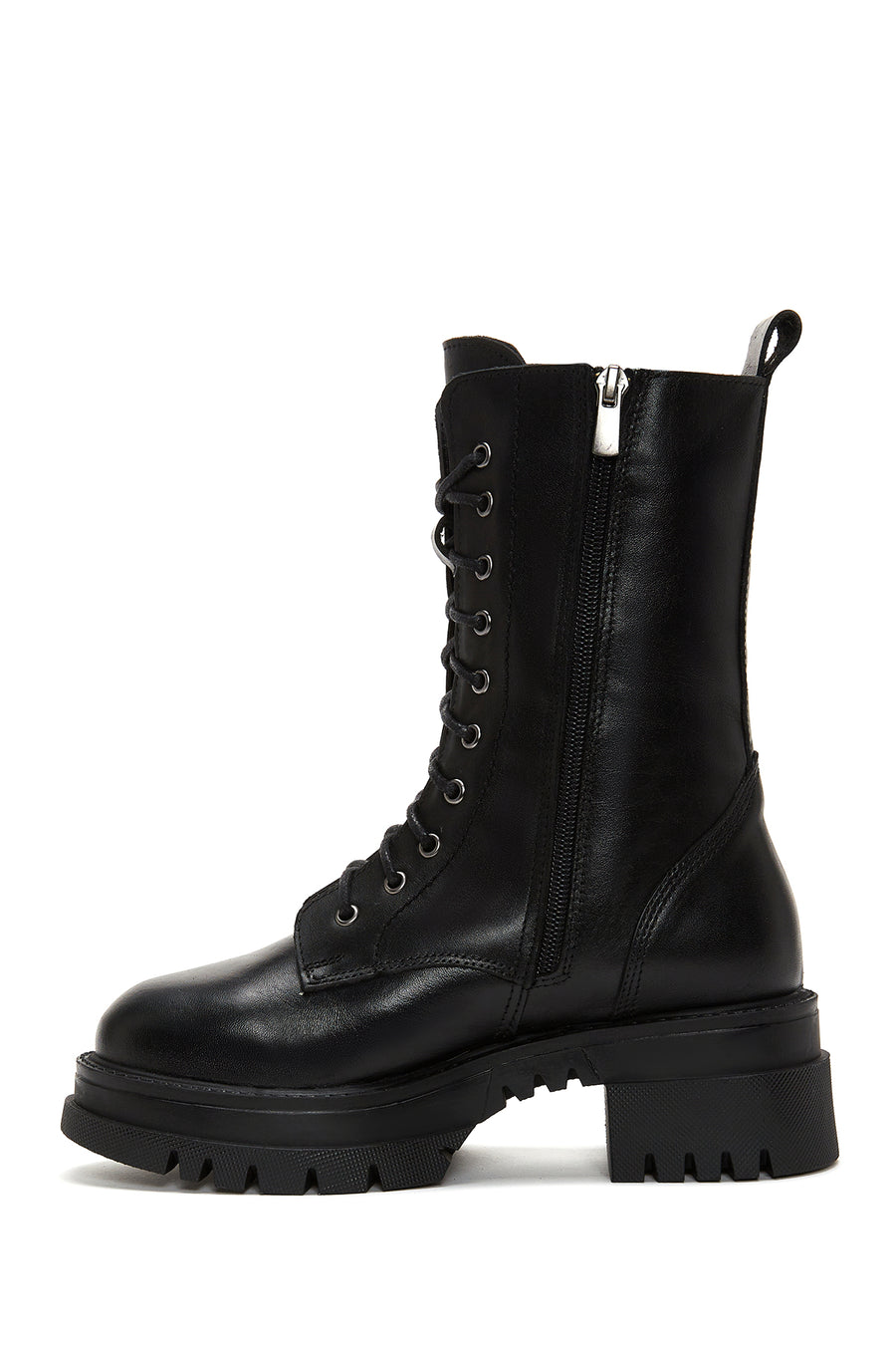 Women's Black Leather Thick Soled Boots