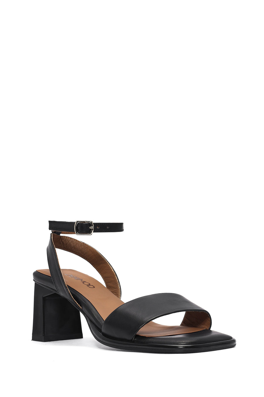Women's Black Ankle Buckle Thick Heel Leather Sandals