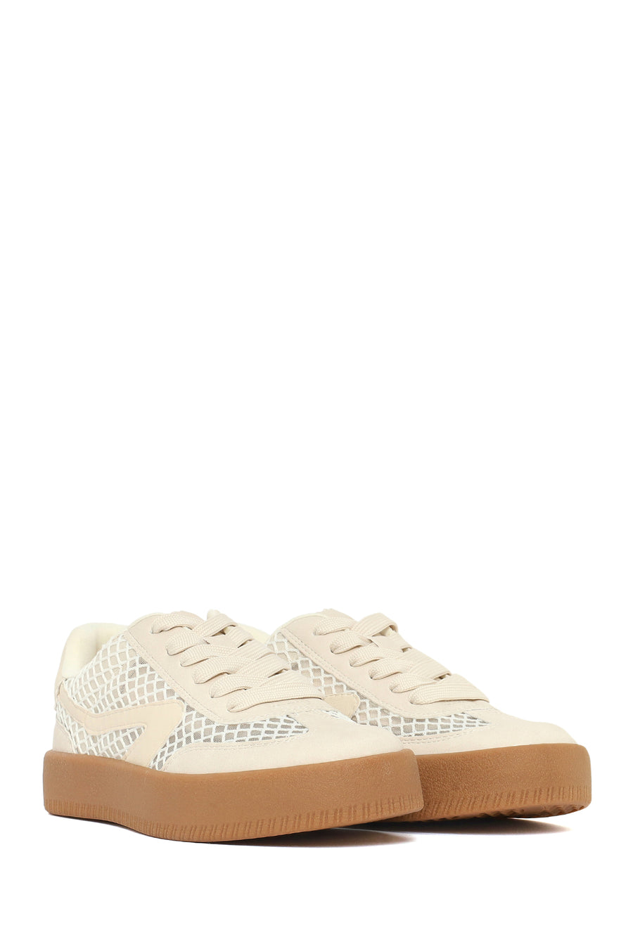 Women's Beige Lace-up Fabric Sneaker