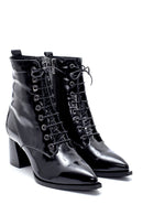 Women's Leather Patent Leather Heeled Boots | Derimod