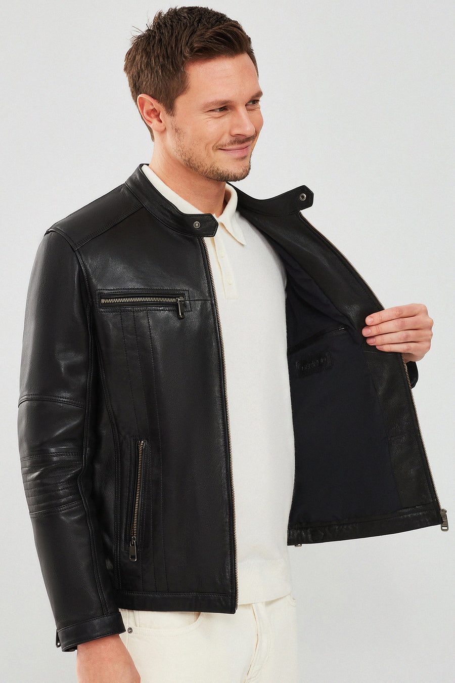 Demar Men's Black Slim-Fit Leather Jacket