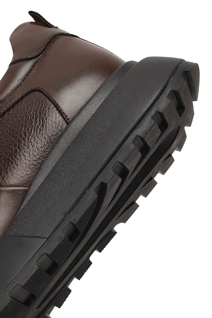 Men's Brown Lace-Up Thick-Soled Leather Sneaker