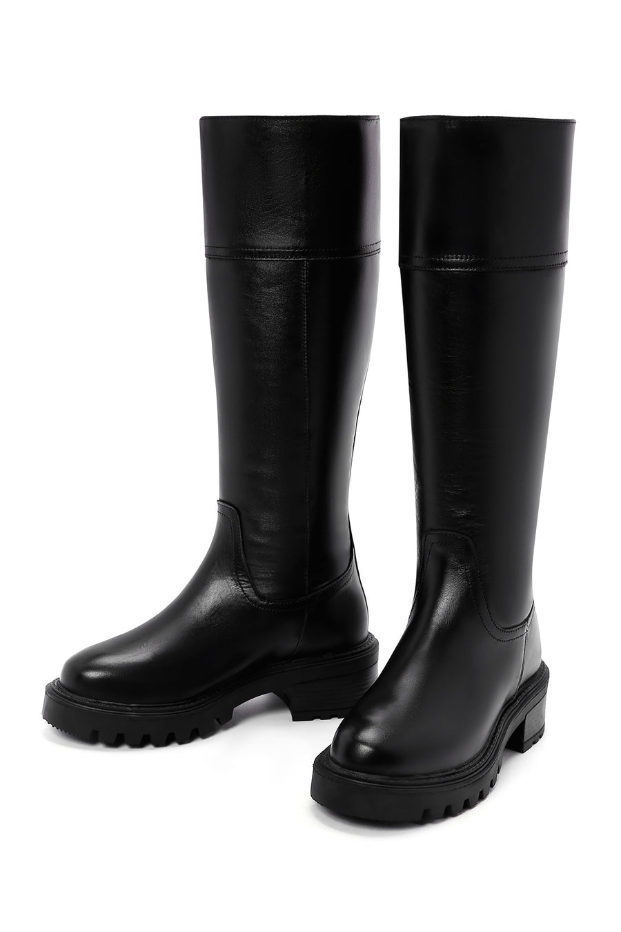 Women's Black Thick Soled Casual Leather Boots