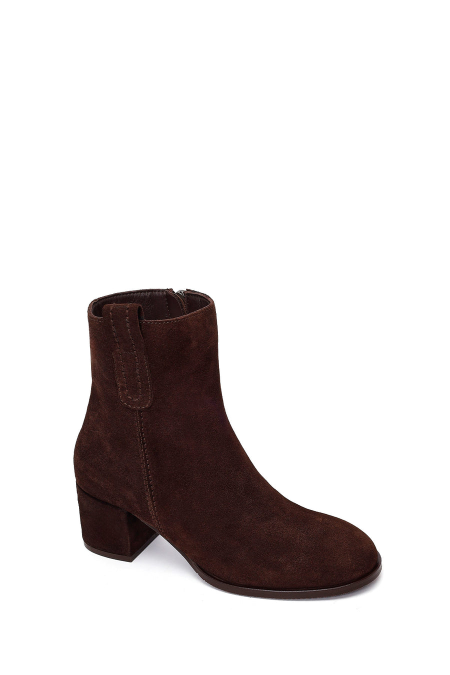 Woman Brown Zip Closure Chunky Heeled Suede Boots
