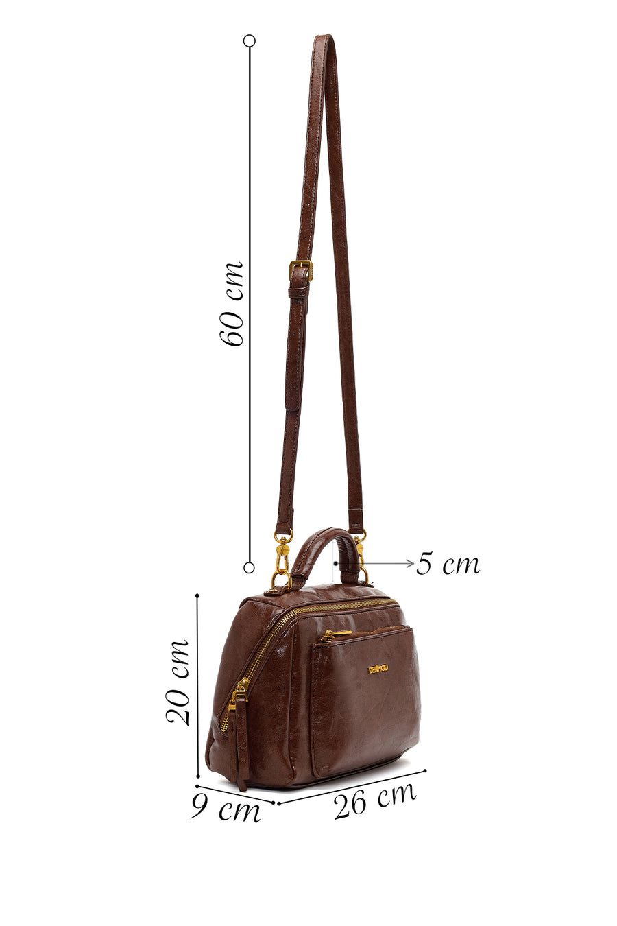 Woman Brown Long-Strap Crossbody Bag