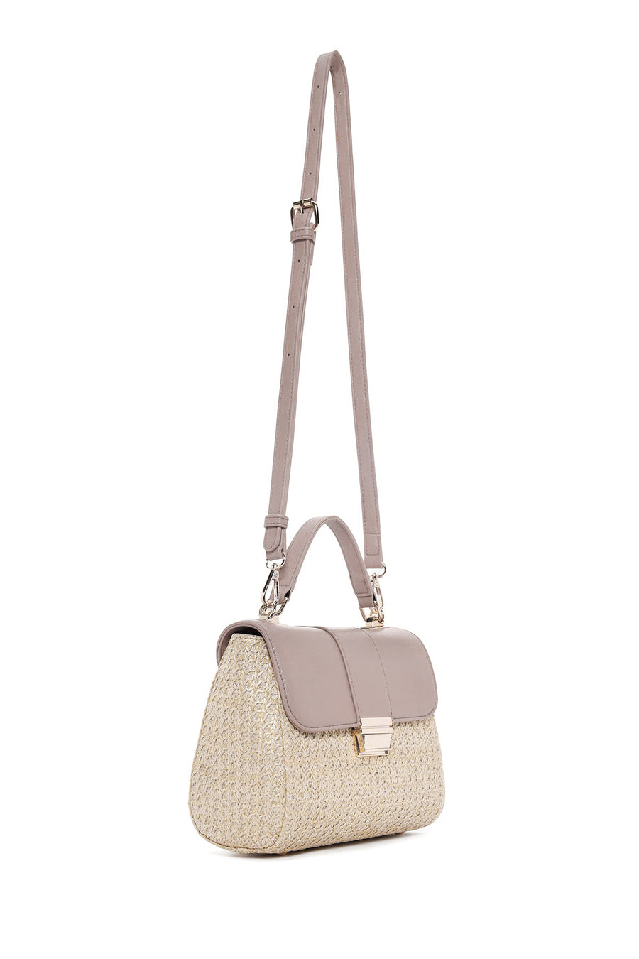Woman Cream Long Strap Straw Underarm Bag