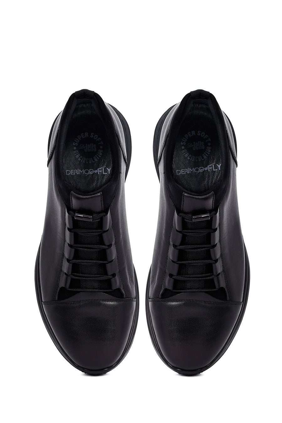 Men's Black Lace-Up Leather Casual Sneakers