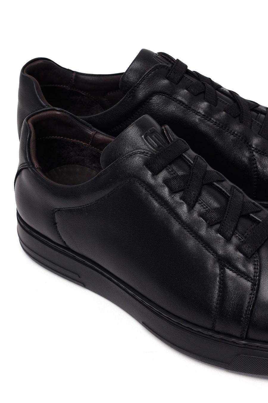Erkek Siyah Bağcıklı Deri Sneaker