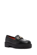 Derimod Gritti Woman Black Buckle-Detail Leather Masculine Loafer | Derimod