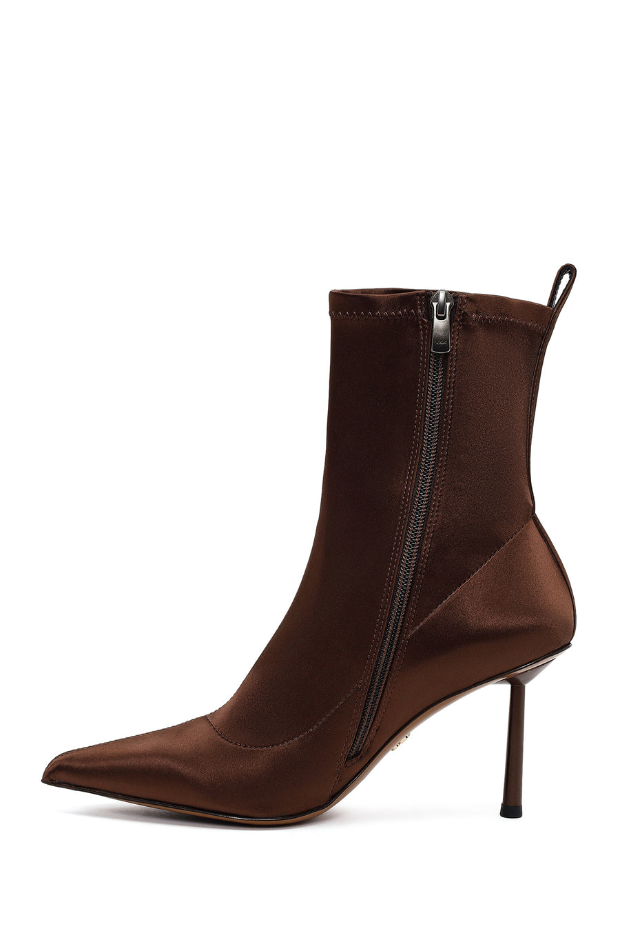 Woman Brown Zip Closure Thin-heeled Stretch Boots