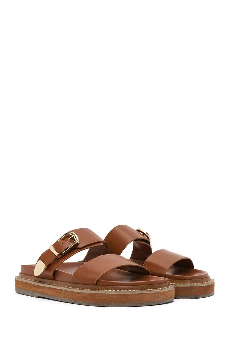 Women's Tan Buckled Slippers