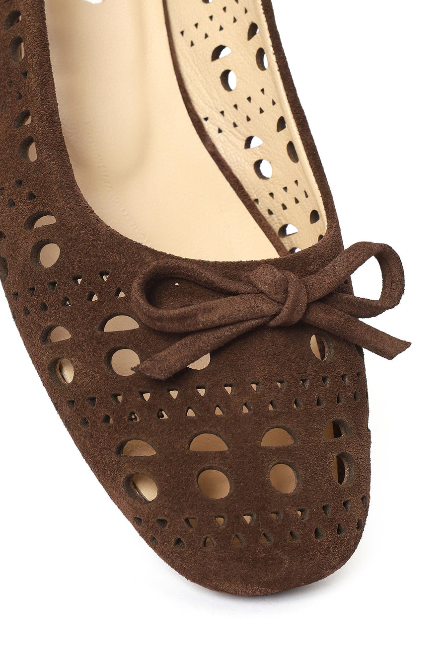 Women's Brown Patterned Suede Leather Ballet Flats