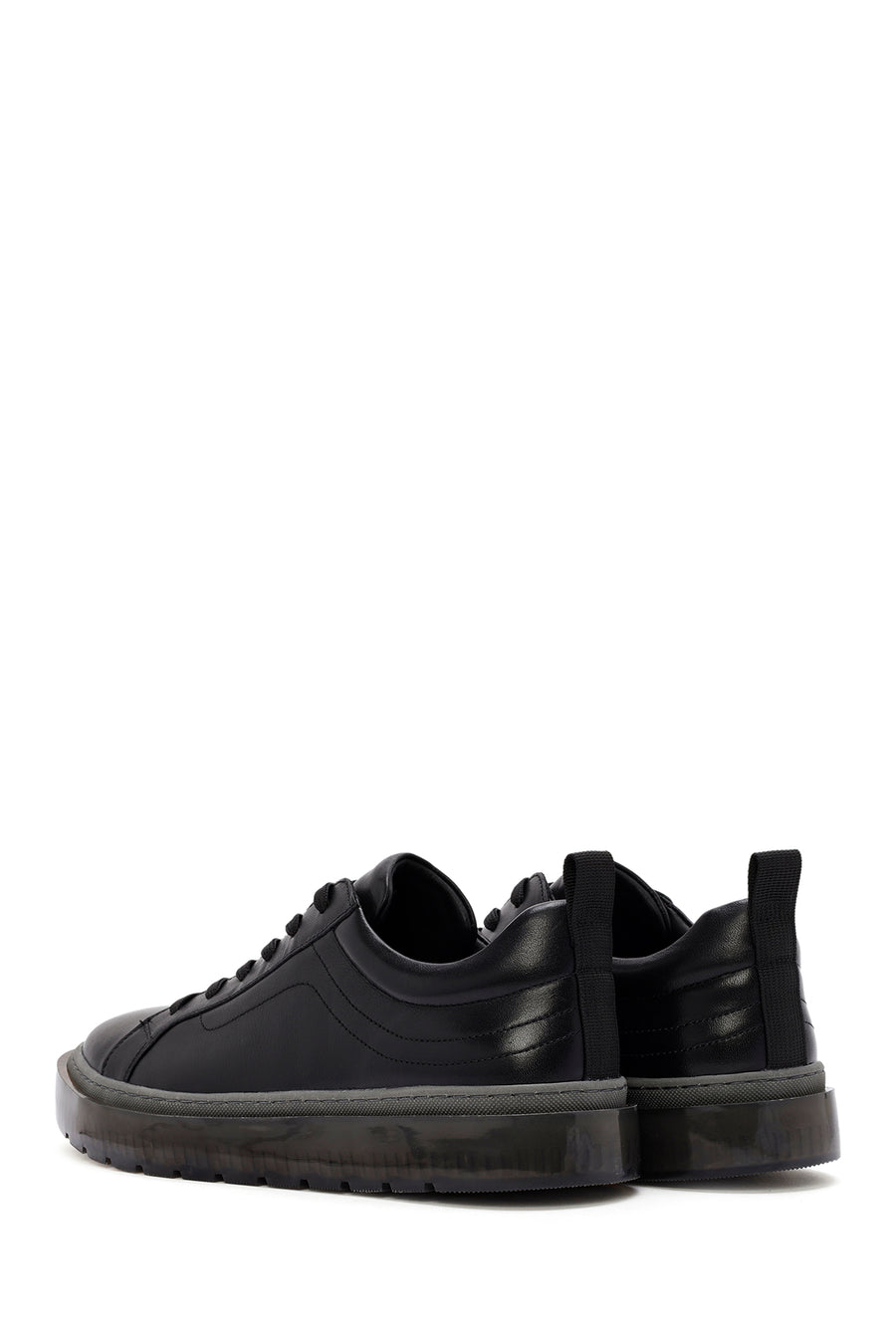 Erkek Siyah Bağcıklı Deri Sneaker