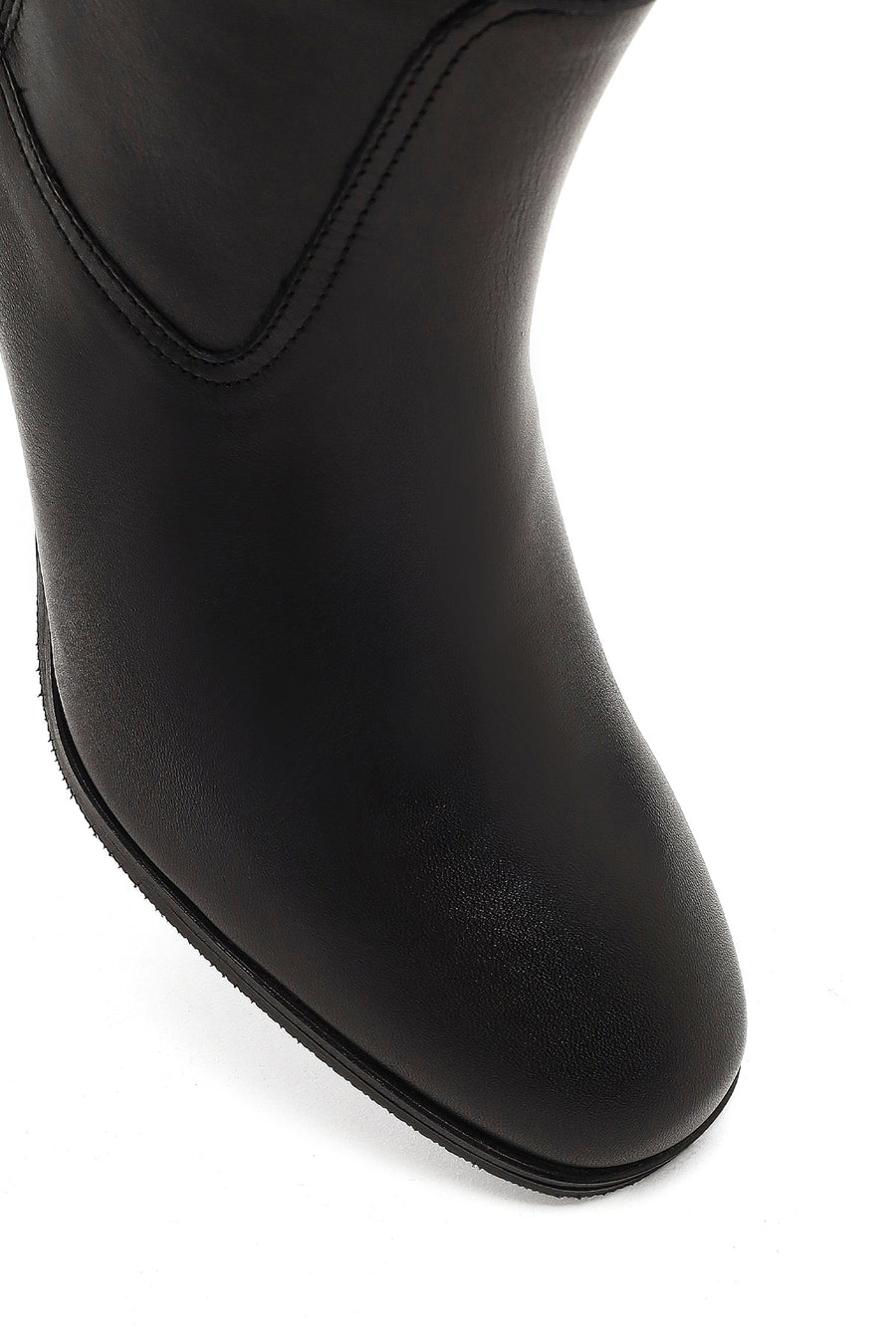Women's Black Zippered Thick Heeled Leather Boot