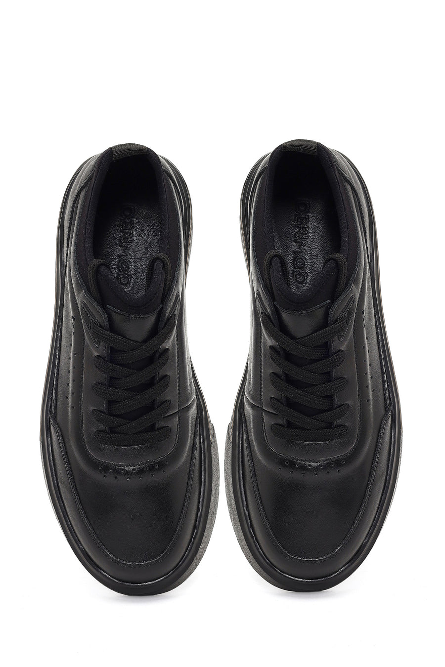 Men's Black Lace-Up Thick-Soled Leather Sneaker