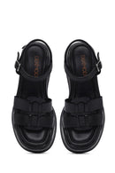 Women's Black Ankle Buckle Wedge Heel Leather Sandals | Derimod