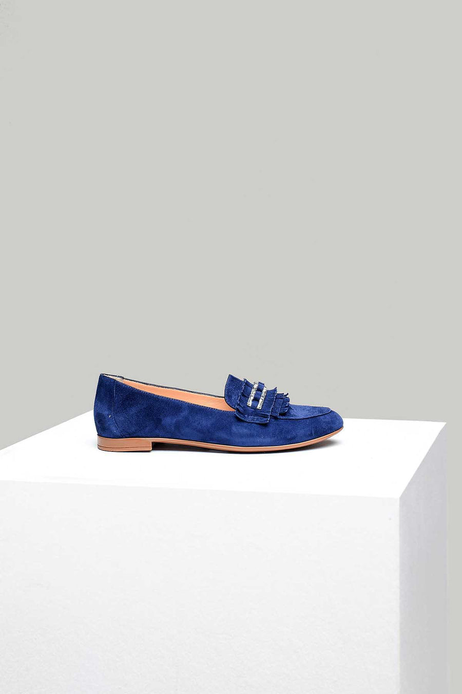 Navy Blue Buckle Women's Leather Shoes