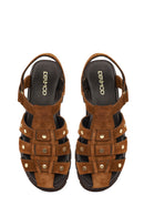 Woman Tan Strappy Thick-Soled Suede Leather Sandals | Derimod