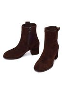Woman Brown Zip Closure Chunky Heeled Suede Boots | Derimod