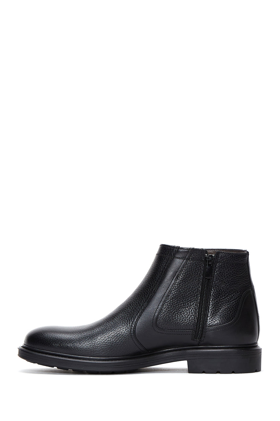 Men's Black Zippered Leather Casual Boots