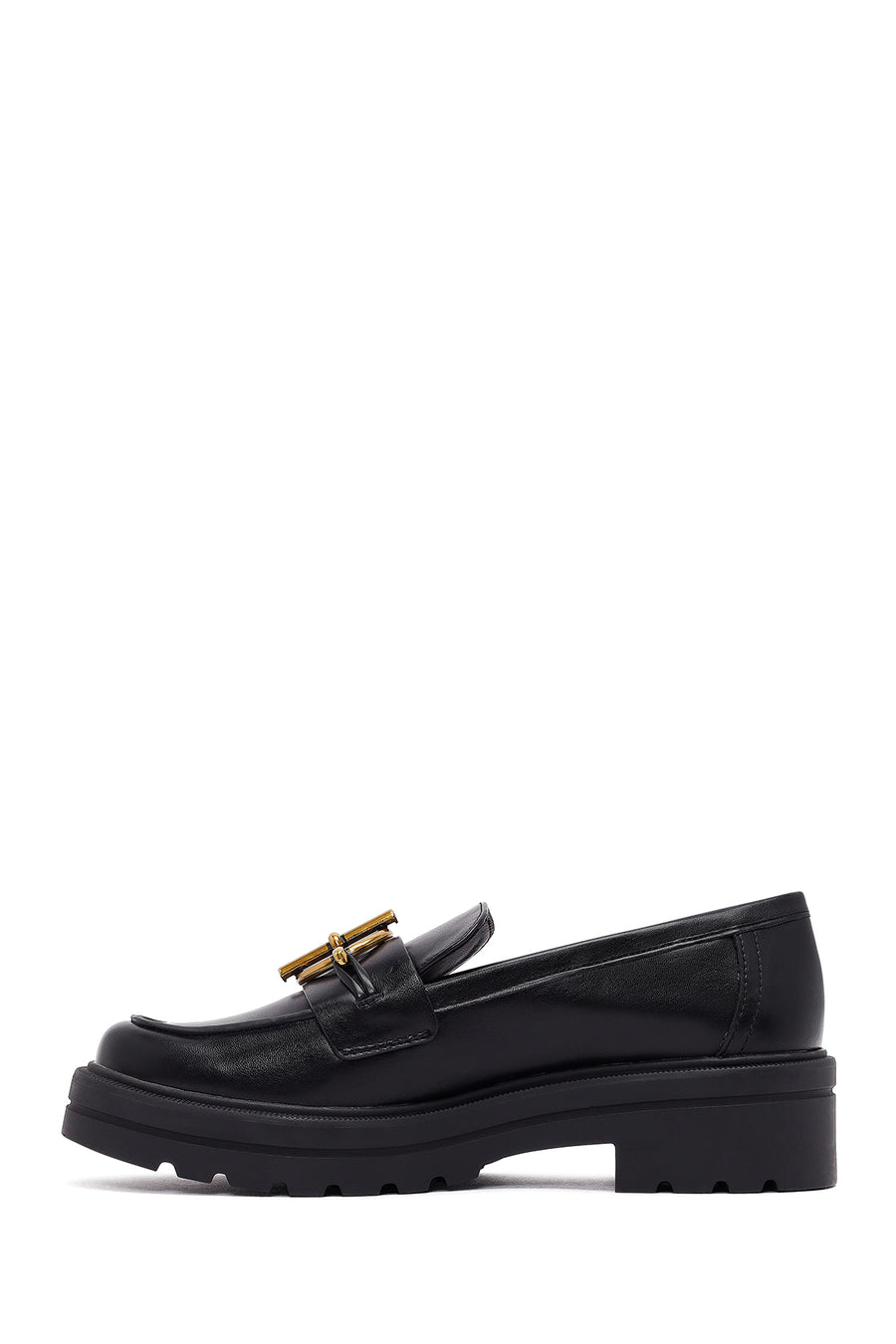 Women's Black Buckled Thick-Soled Masculine Loafer