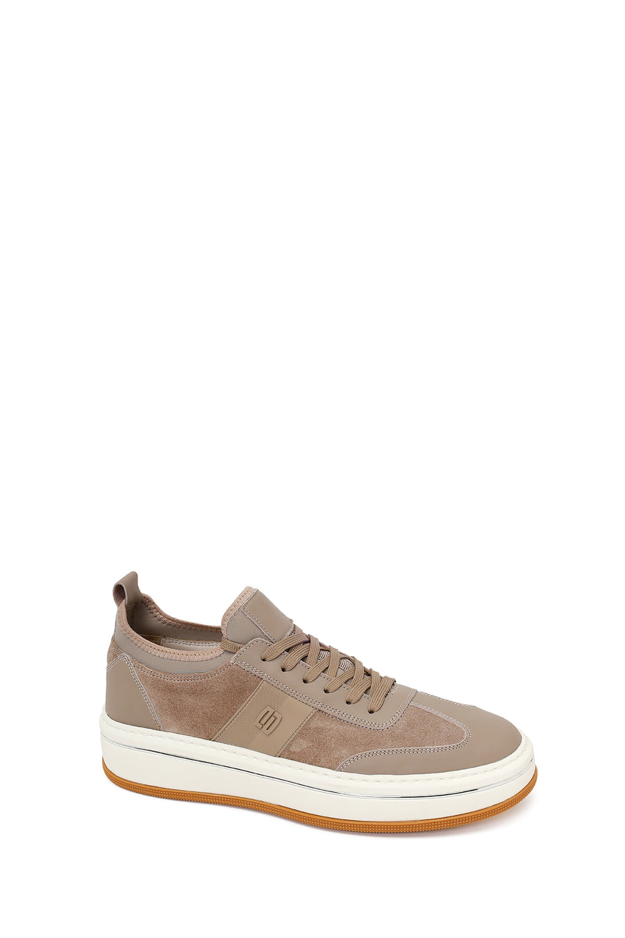 Male Beige Lace-Up Thick-Soled Leather Sneaker