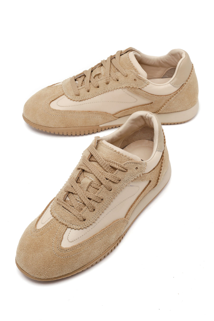 Kadın Bej Bağcıklı Süet Deri Sneaker