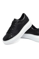Woman Black Laced Thick Sole Leather Sneakers | Derimod
