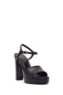 Women's Black Ankle Buckle Platform High Thick Heel Leather Sandals | Derimod