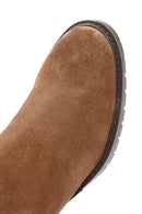 Women's Tan Thick Heeled Suede Leather Chelsea Boots | Derimod
