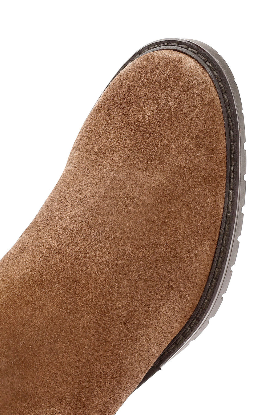 Women's Tan Thick Heeled Suede Leather Chelsea Boots