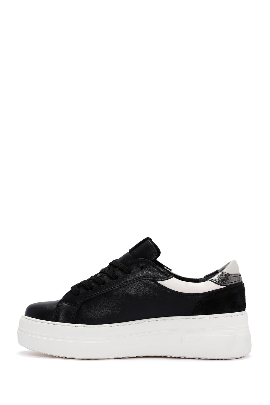 Women's Black Lace-Up High Heel Leather Sneakers