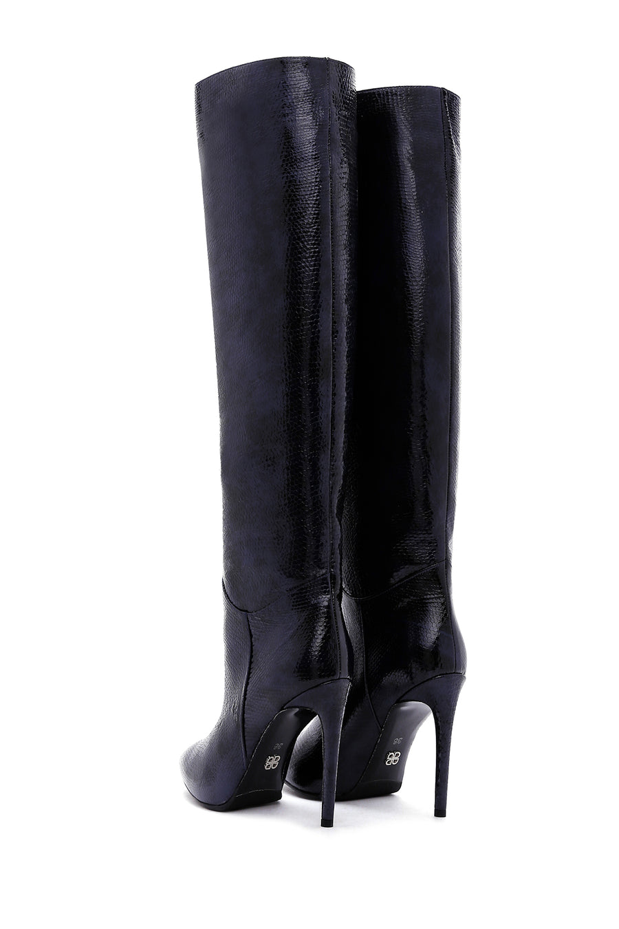 Women's Navy Blue Leather Thin Heeled Boots