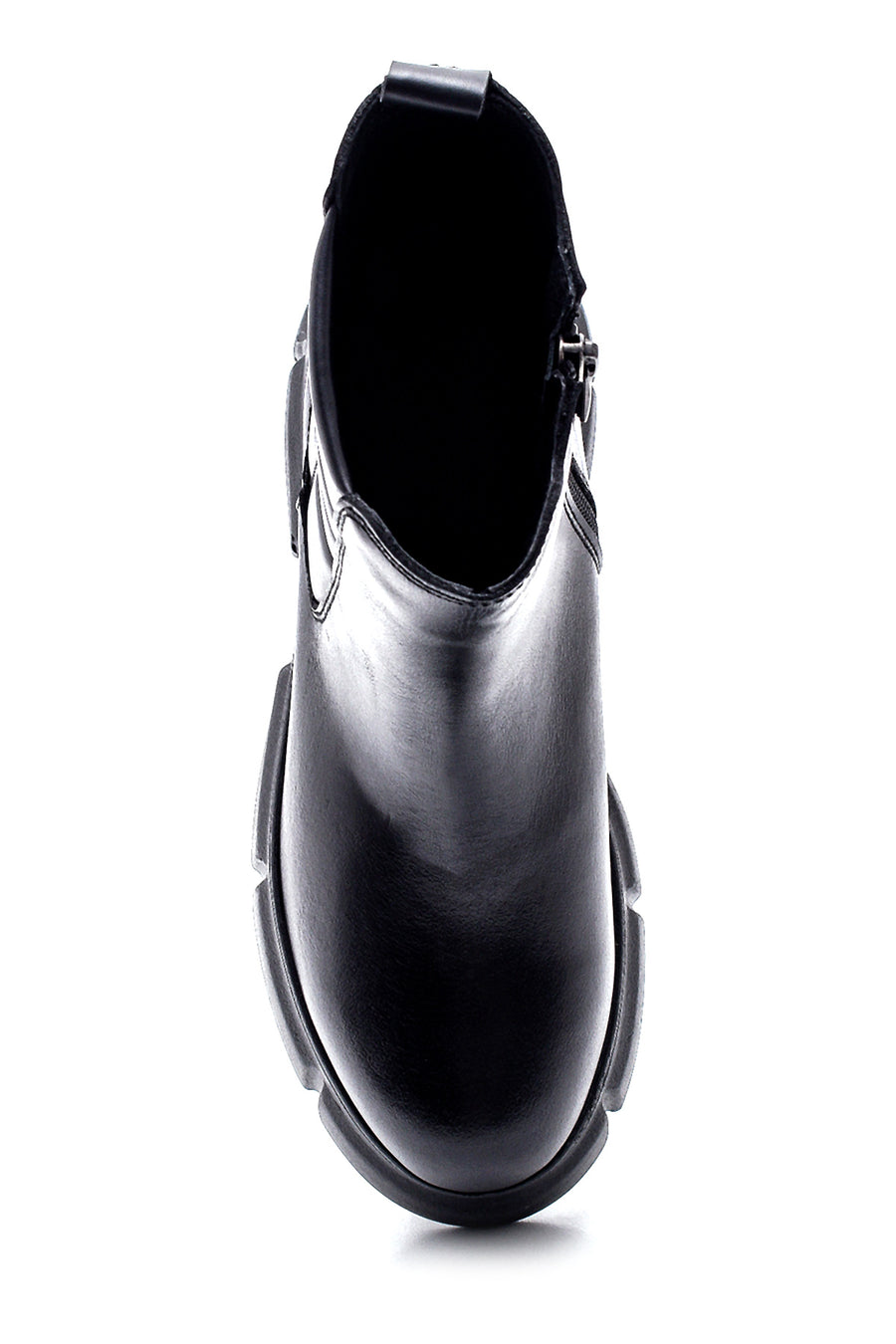 Women's Black Leather Thick Soled Boots
