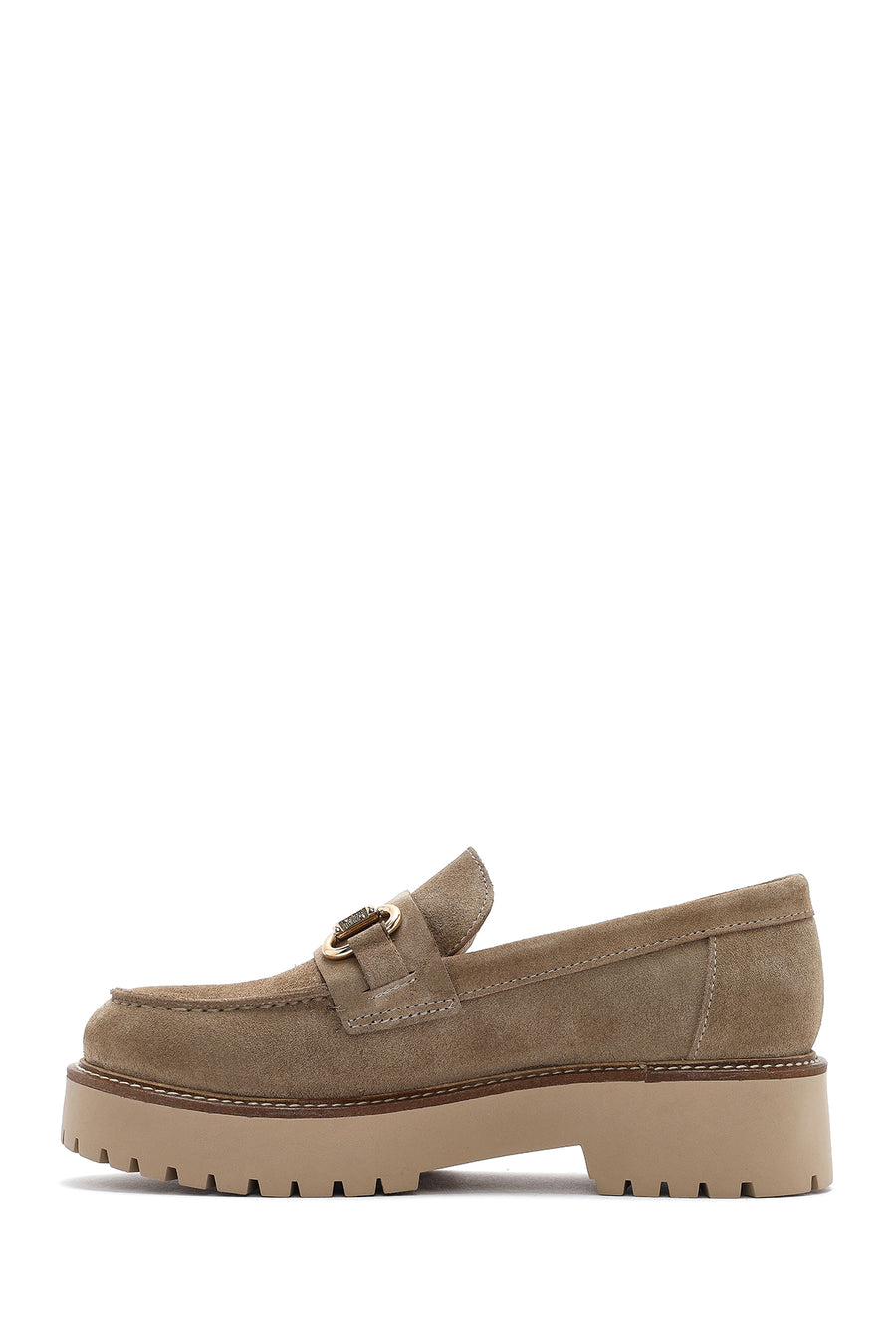 Women's Beige Thick-Soled Accessory Suede Leather Masculine Loafer