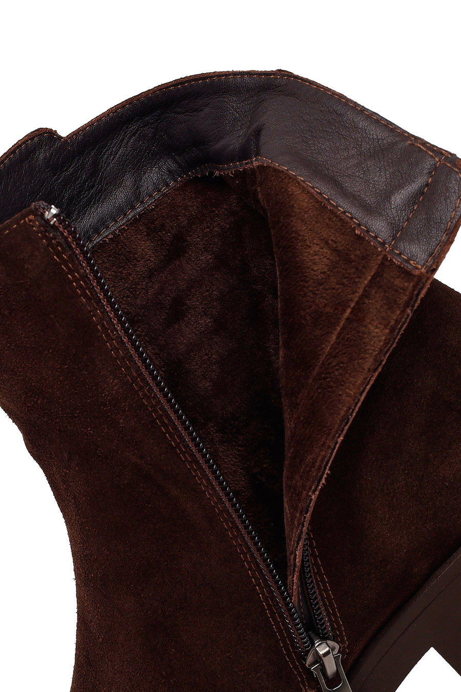 Woman Brown Zip Closure Chunky Heeled Suede Boots